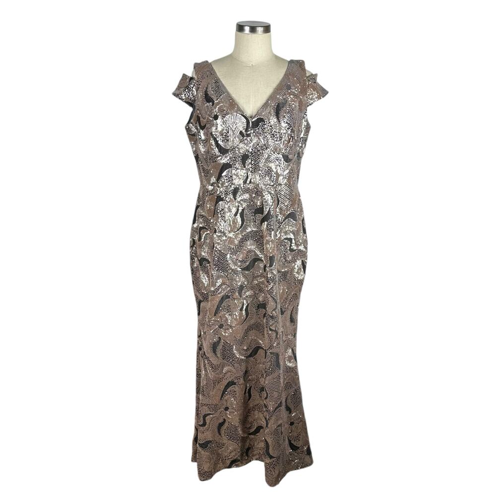 CALVIN KLEIN Sequin Mermaid Dress Copper Gray NYE Women's Size 14 Ball Gown
